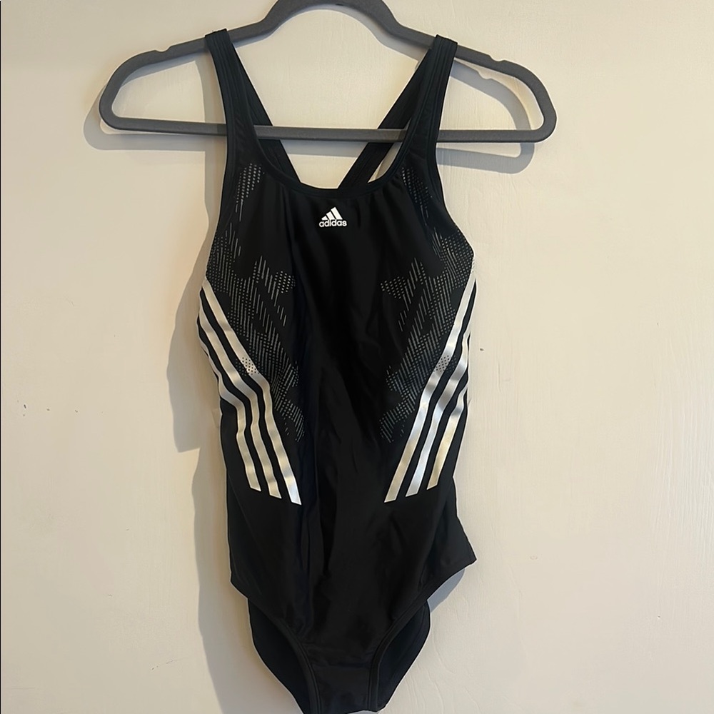 New with tag Adidas Black One-Piece Swimsuit with White Stripes